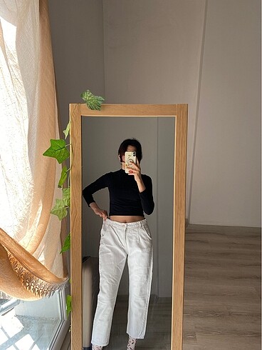 Beyaz mom jean pantolon