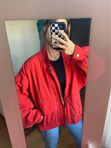 Vintage Oversize Kırmızı Yağmurluk