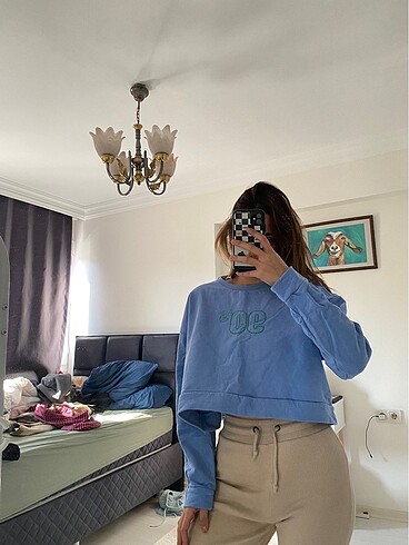 xl Beden Mavi crop sweat