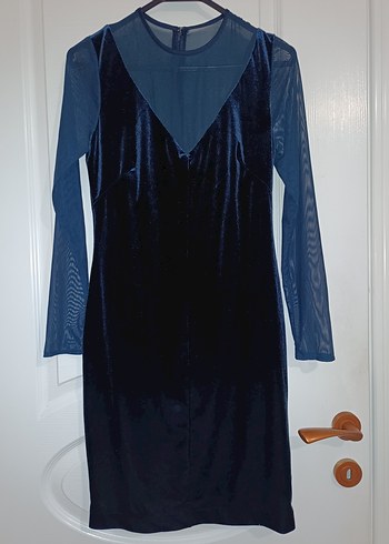 Uzun Lacivert Gotik V Yaka Elbise - Görsel 2