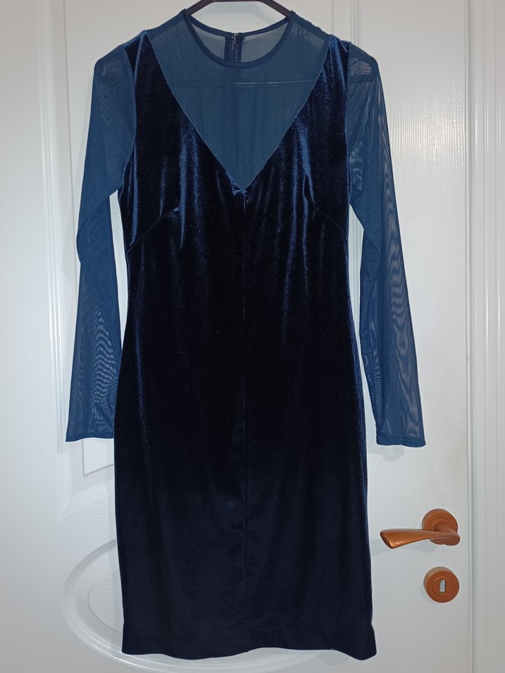 Uzun Lacivert Gotik V Yaka Elbise - Görsel 2