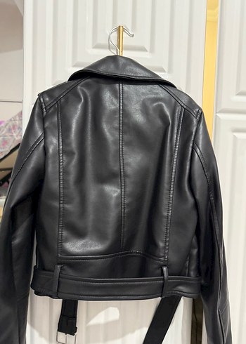 Kadın Siyah Deri Biker Ceket - Görsel 4