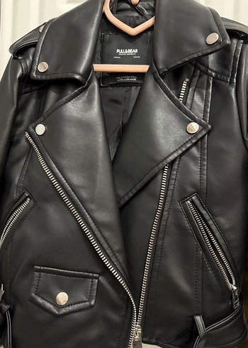 Kadın Siyah Deri Biker Ceket - Görsel 3