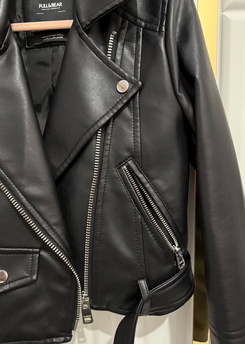 Kadın Siyah Deri Biker Ceket - Görsel 2