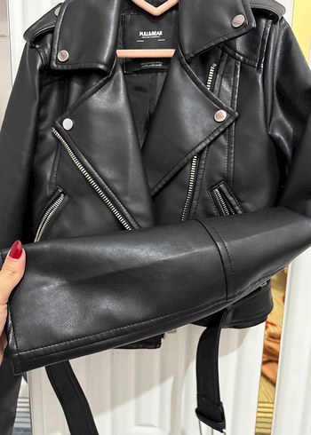 Kadın Siyah Deri Biker Ceket - Görsel 5