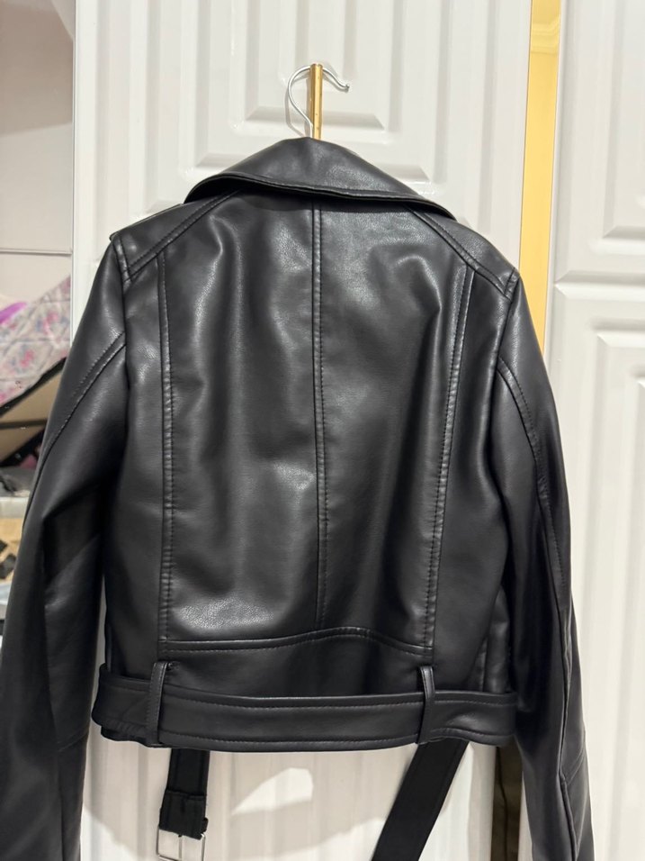 Kadın Siyah Deri Biker Ceket - Görsel 4