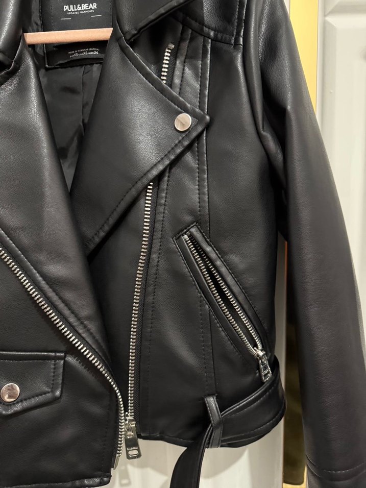 Kadın Siyah Deri Biker Ceket - Görsel 2