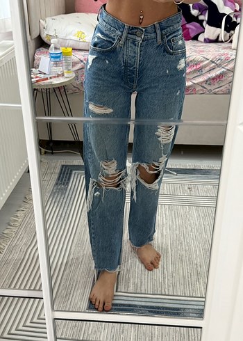 Zara Yırtık Salaş Mavi Denim Jean