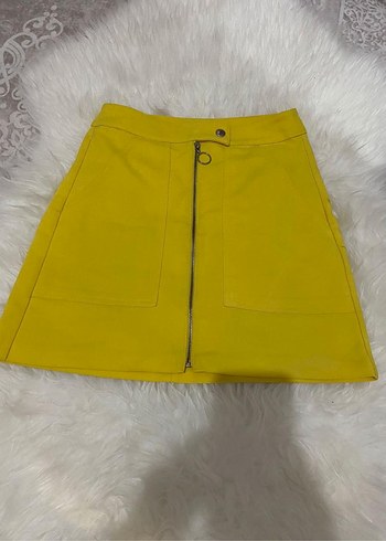 xs Beden Sarı Mini Fermuarlı Kadın Etek