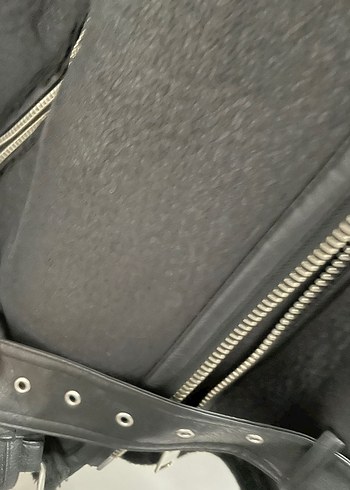 xs Beden siyah Renk Siyah Kürklü Deri Biker Ceket