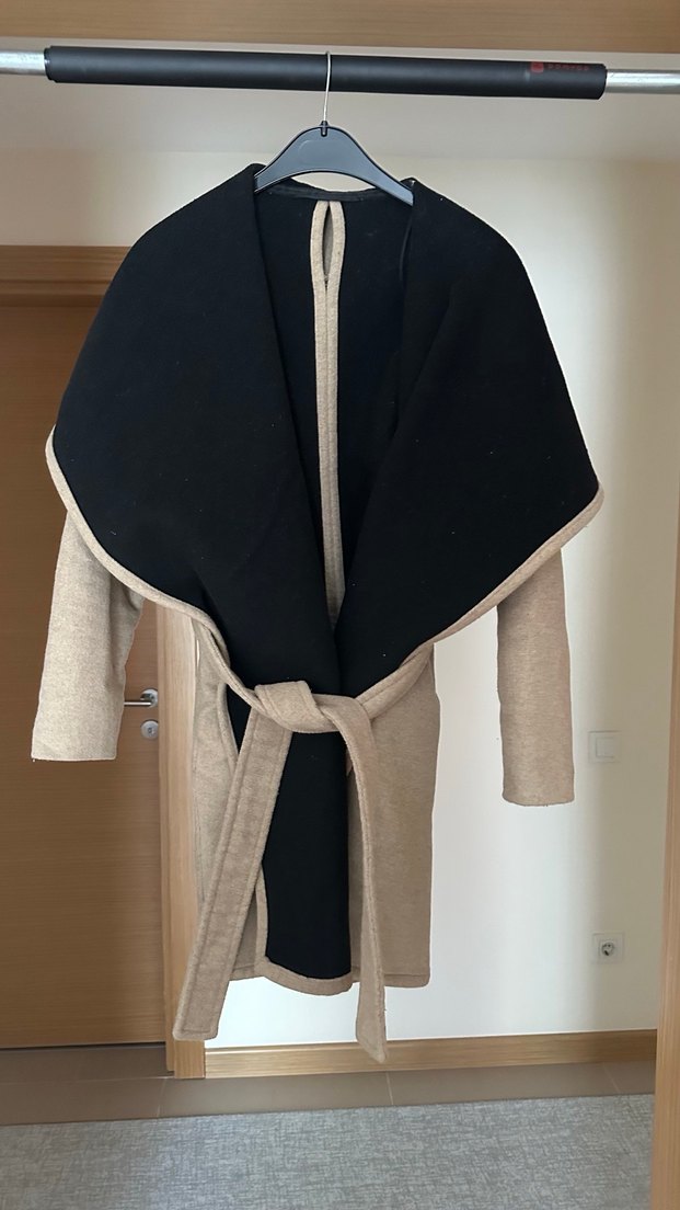 Mango s beden camel rengi kuşaklı kaşe kaban - Görsel 3