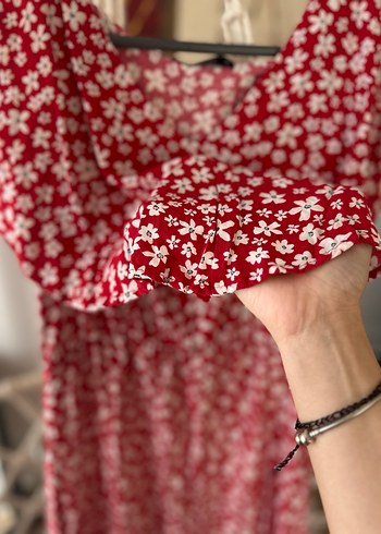 Kısa Kollu Bohem Çiçekli Uzun Elbise - Görsel 3