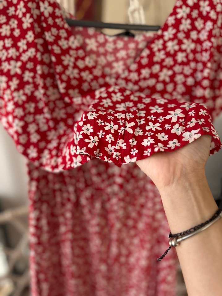 Kısa Kollu Bohem Çiçekli Uzun Elbise - Görsel 3