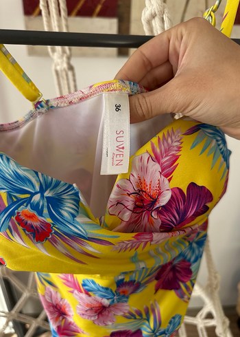 Suwen Bohem Tarzı Sarı Çiçekli Mini Mayo - Görsel 2