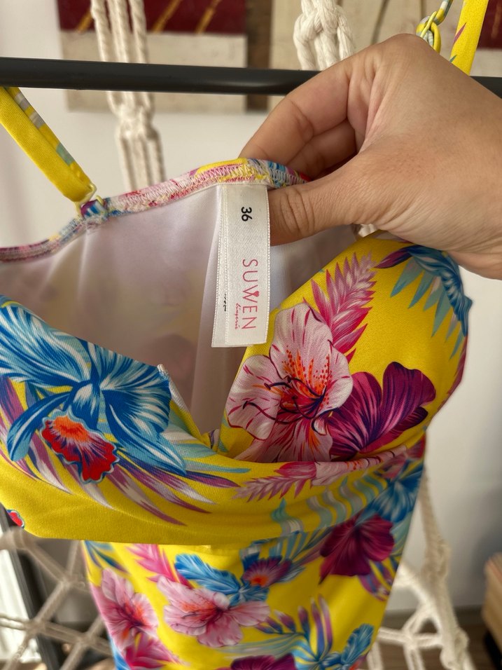 Suwen Bohem Tarzı Sarı Çiçekli Mini Mayo - Görsel 2