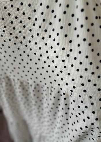 Puantiye Desenli V Yaka Midi Pamuklu Elbise - Görsel 3