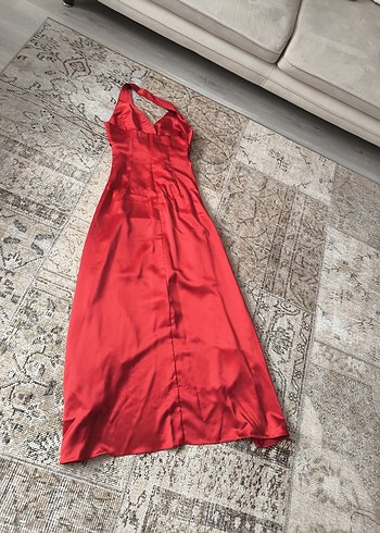 Kırmızı Drapeli Uzun Abiye Elbise - Görsel 4