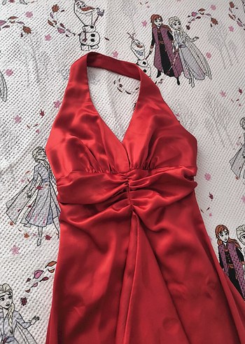 Kırmızı Drapeli Uzun Abiye Elbise - Görsel 8