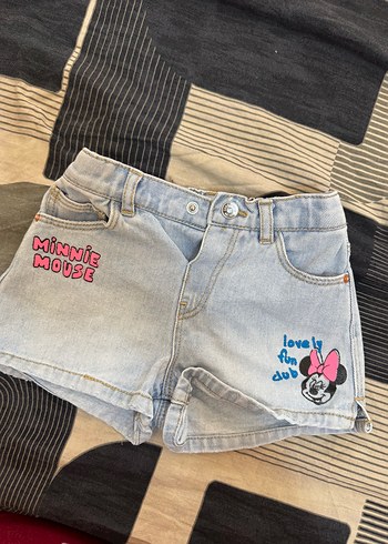 24-36 Ay Beden mavi Renk Minnie Mouse Baskılı Mavi Kız Denim Şort