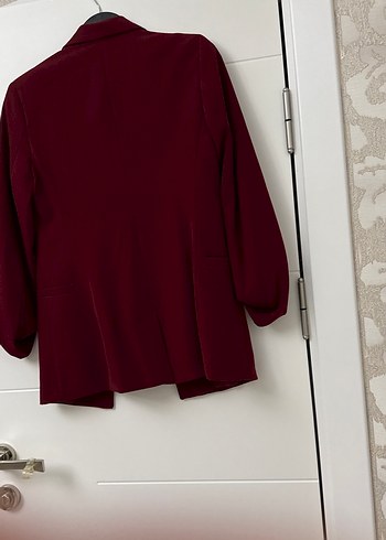 Bordo Süet Düğmeli Kadın Blazer Ceket - Görsel 4