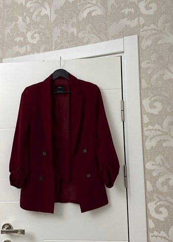 Bordo Süet Düğmeli Kadın Blazer Ceket - Görsel 2