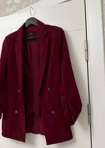 Bordo Süet Düğmeli Kadın Blazer Ceket - Görsel 3