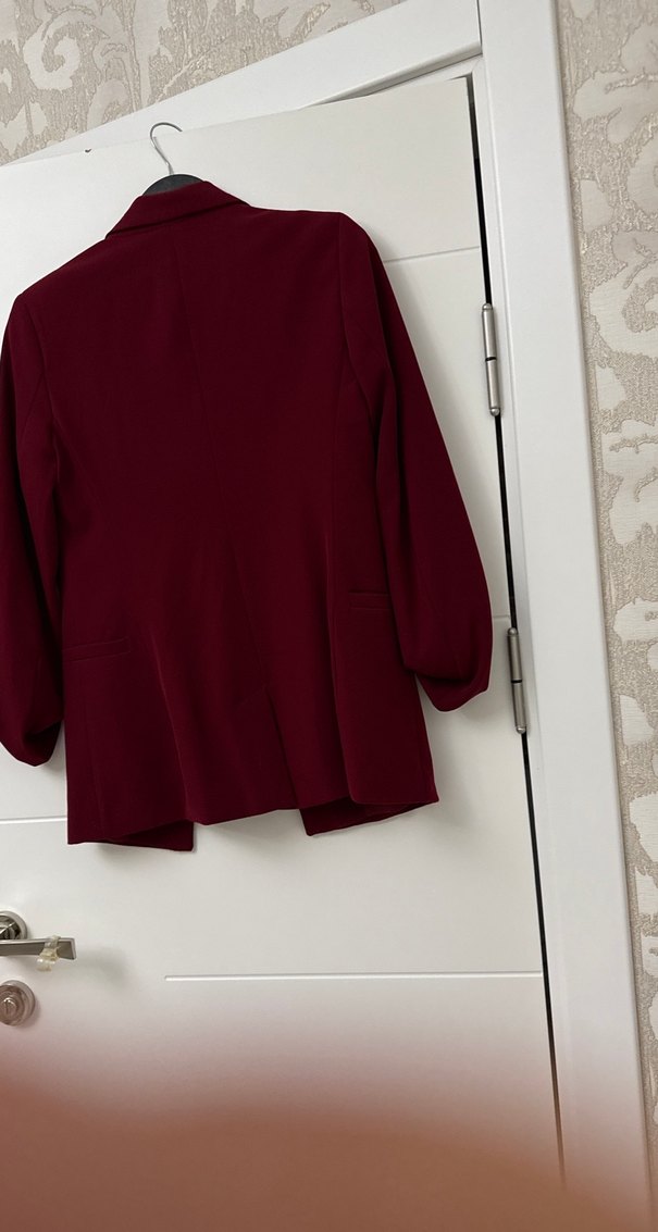 Bordo Süet Düğmeli Kadın Blazer Ceket - Görsel 4