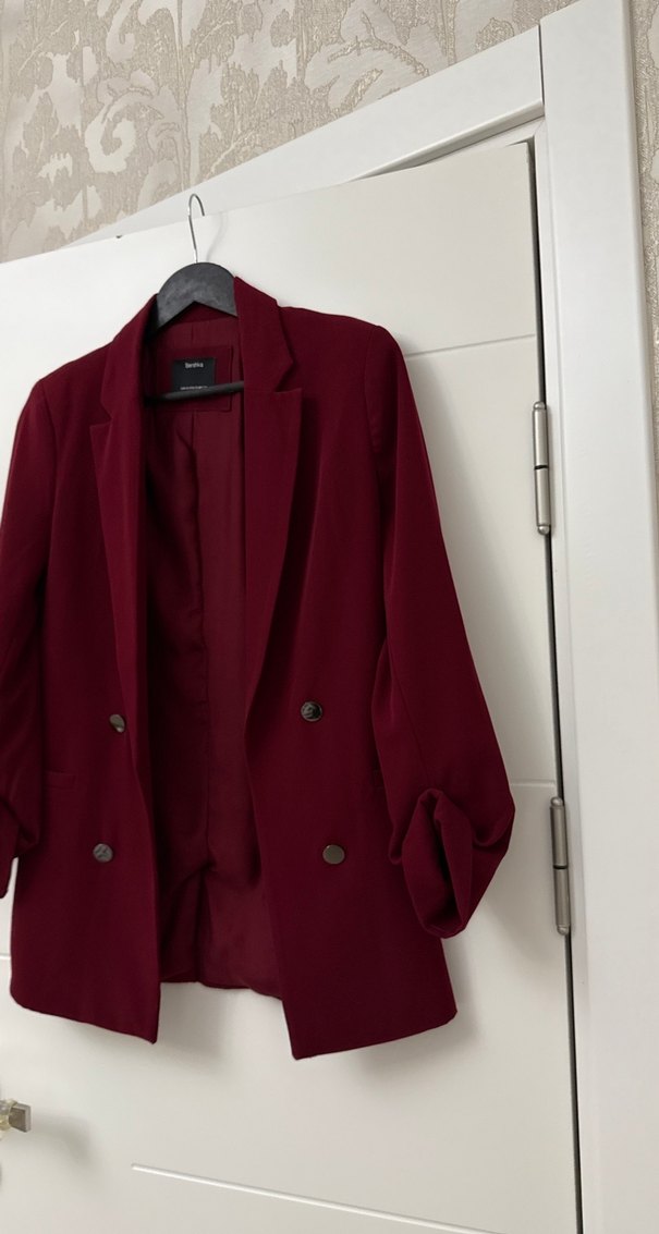 Bordo Süet Düğmeli Kadın Blazer Ceket - Görsel 3