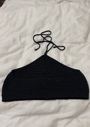 Siyah Örgü Boğazlı Strappy Büstiyer - Görsel 2