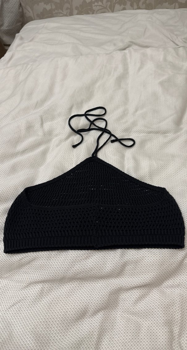 Siyah Örgü Boğazlı Strappy Büstiyer - Görsel 2