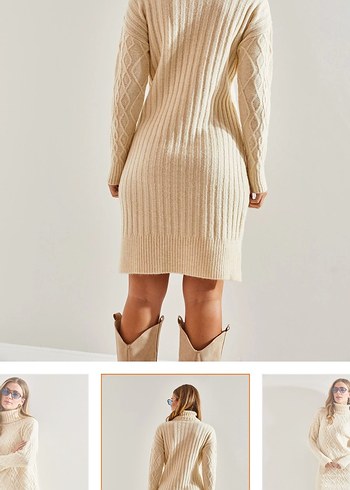 Bohem Tarzı Bej Boğazlı Örgü Kazak - Görsel 8