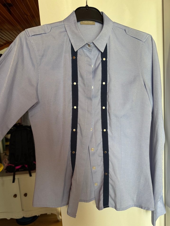 Fabrika mavi lacivert şerilti Gömlek - Görsel 3