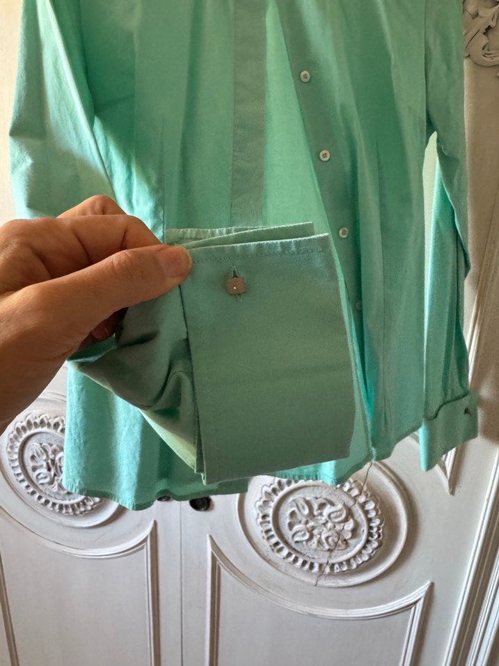 Kol Düğmeli Turkuaz Kadın Gömlek - Görsel 2