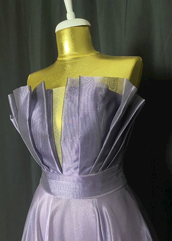 Parlak Mor Straplez Uzun Pilili Abiye Elbise - Görsel 2