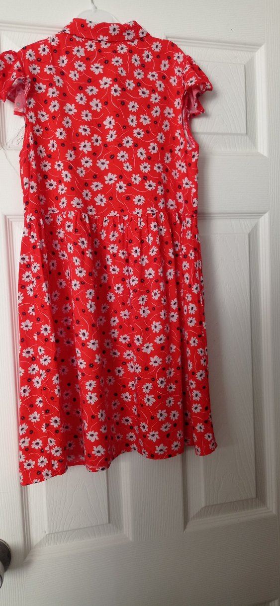 Kırmızı Çiçek Desenli Bohem Kız Elbise - Görsel 3