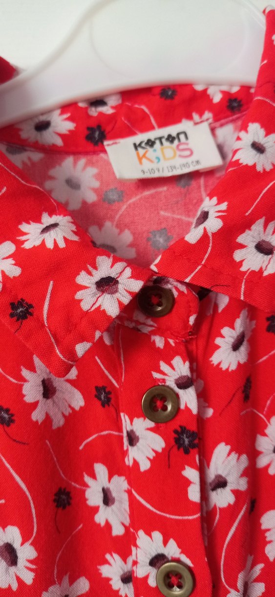 Kırmızı Çiçek Desenli Bohem Kız Elbise - Görsel 2