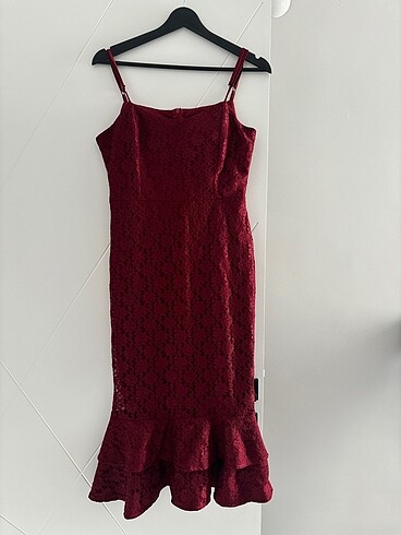 Bordo dantelli kalem elbise