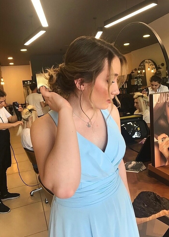 Bebek mavisi uzun abiye - Görsel 2