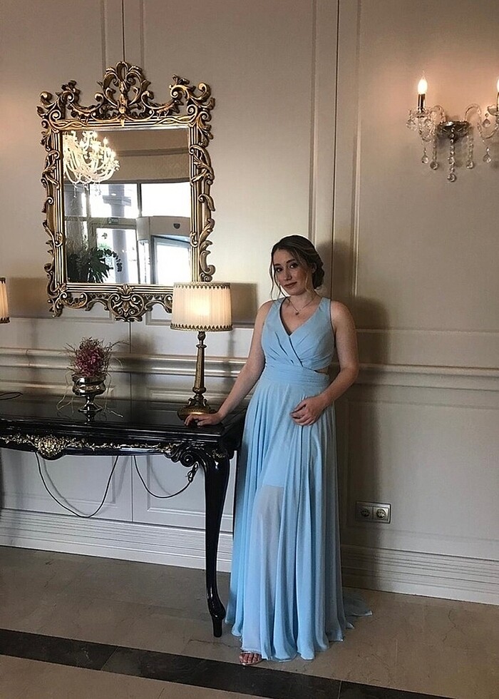 Bebek mavisi uzun abiye - Görsel 3