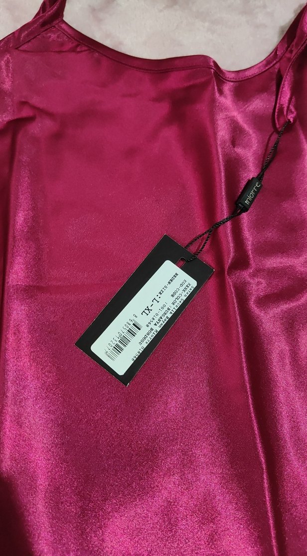 Bordo Parlak Midi İp Askılı Kadın saten Gecelik L XL - Görsel 3