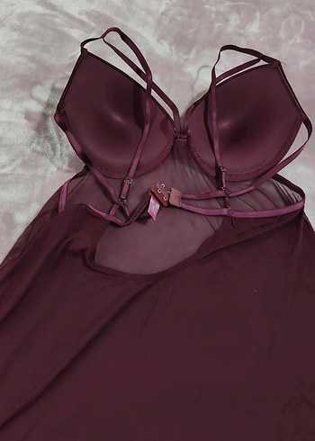 Bordo Strappy Gösterişli Midi Gecelik - Görsel 2