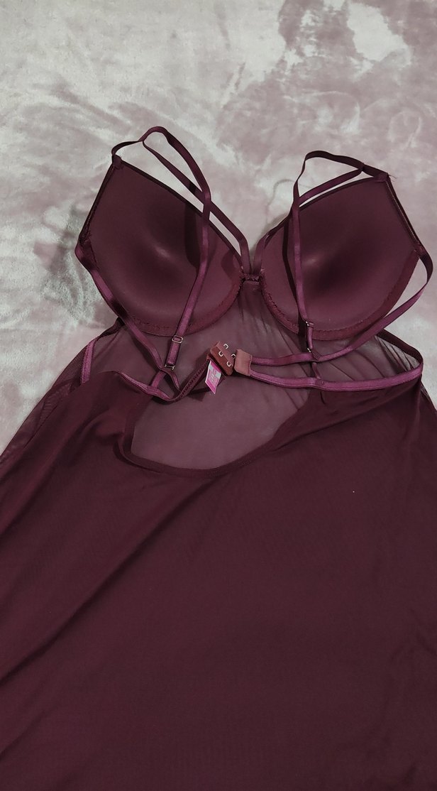 Bordo Strappy Gösterişli Midi Gecelik - Görsel 2