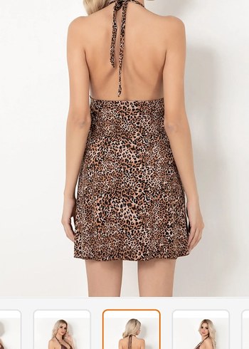 Leopar Desenli Kahverengi İp Askılı Midi Gecelik s,m - Görsel 3