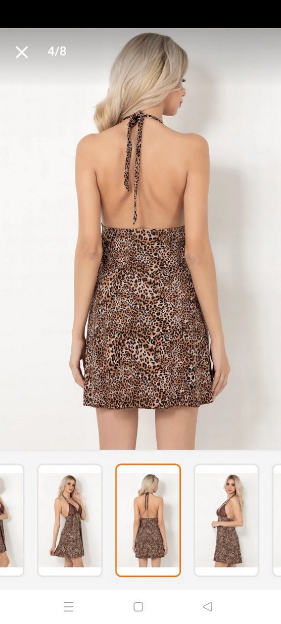 Leopar Desenli Kahverengi İp Askılı Midi Gecelik s,m - Görsel 3