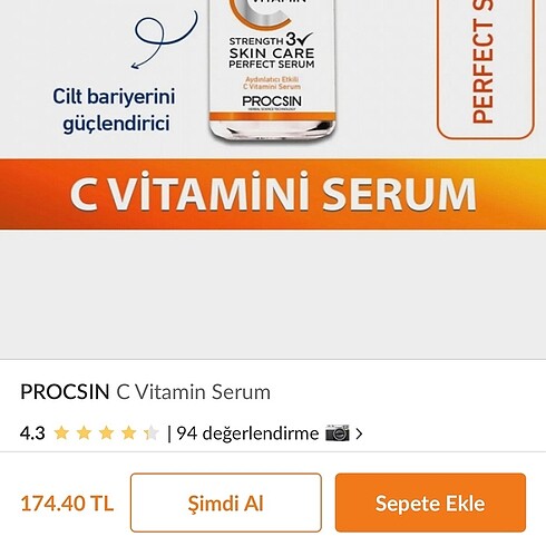 Beden PROCSIN Serum Paketi ikili (C Vitamini - Hyaluronik Asit Serumu)