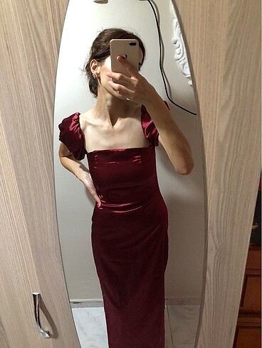 xs Beden Bordo saten misi boy elbise