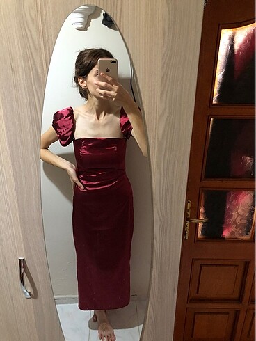 xs Beden bordo Renk Bordo saten misi boy elbise