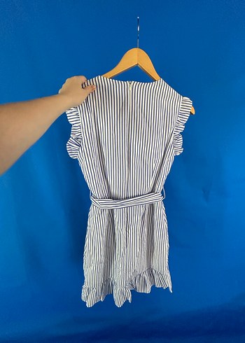 36 Beden mavi Renk Trendyolmilla Mavi Kuşaklı Çizgili Midi Elbise