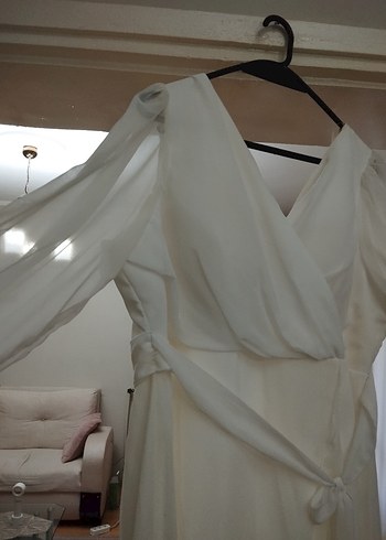 Beyaz Midi Bohem V Yaka Elbise - Görsel 5