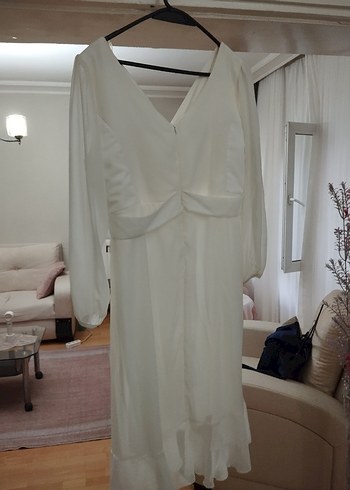 Beyaz Midi Bohem V Yaka Elbise - Görsel 8